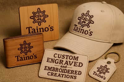 Custom engraved and embroidered creations by Taino's Custom engraved and embroidered creations by Taino's