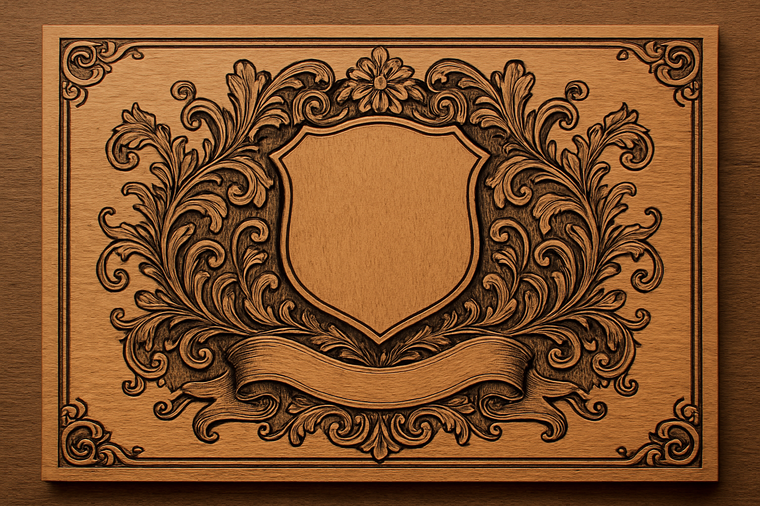 Custom engraved wooden plaque with intricate design