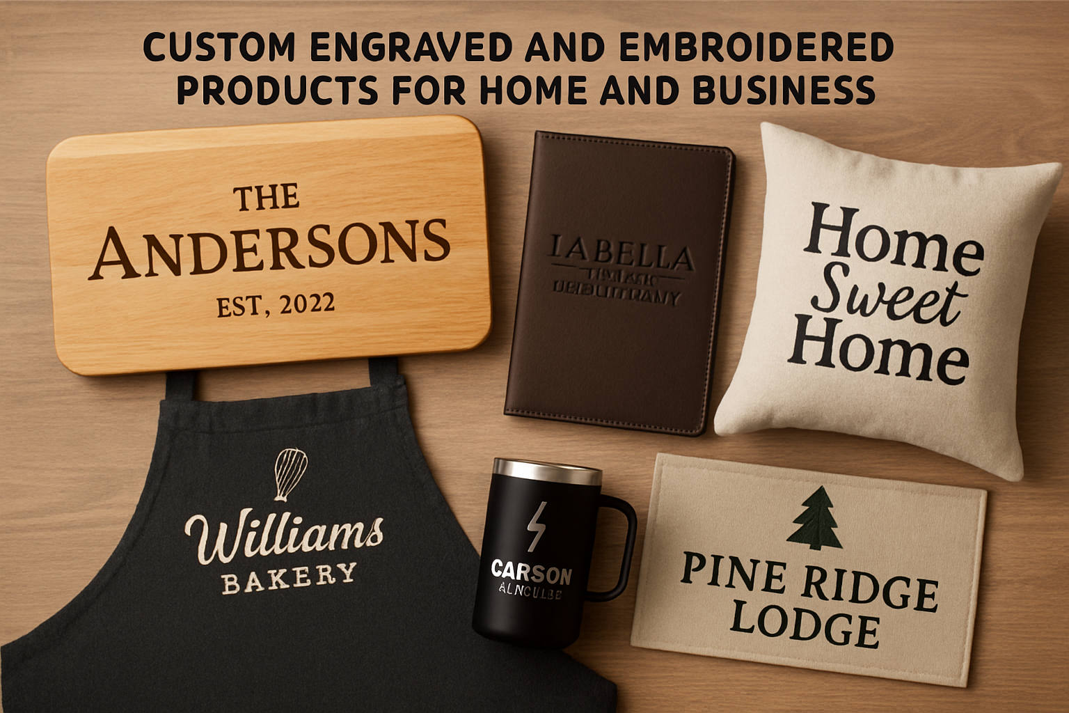 Custom engraved and embroidered products for home and business